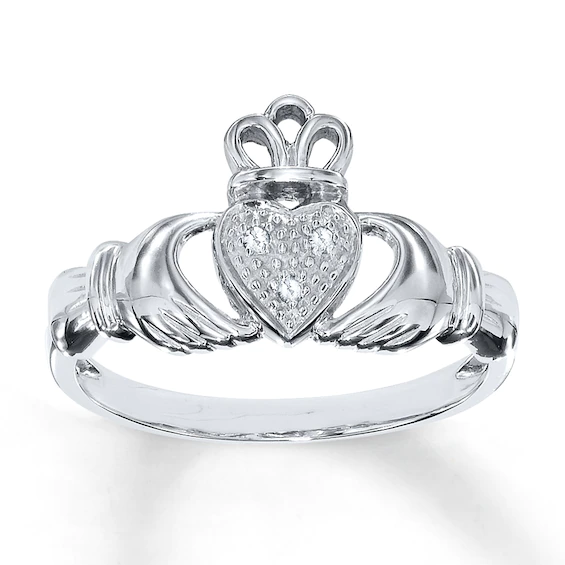 Diamond Claddagh Ring Diamond Accents 10K White Gold