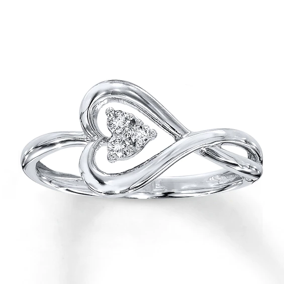 Diamond Heart Promise Ring 1/15 ct tw Round 10K White Gold