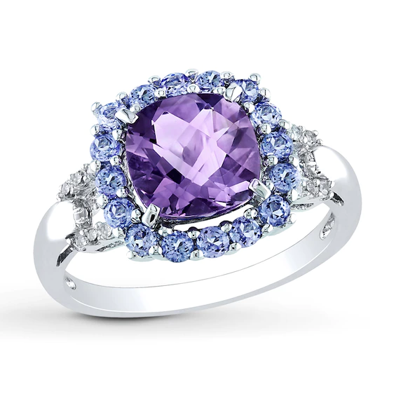 Amethyst/Tanzanite Ring 1/20 ct tw Diamonds Sterling Silver