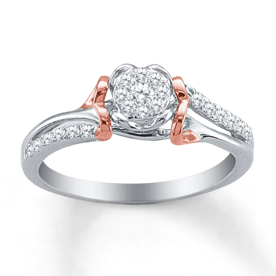 Diamond Promise Ring 1/4 ct tw Sterling Silver/10K Rose Gold